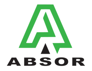 Logo for Absor AS. Grønn bokstav A, med svart dråpe av olje og skriften "Absor" under